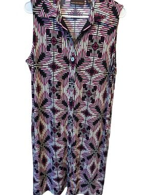 Dana Buchman Pink Black Cream Geometric Sleeveless Shirt Dress